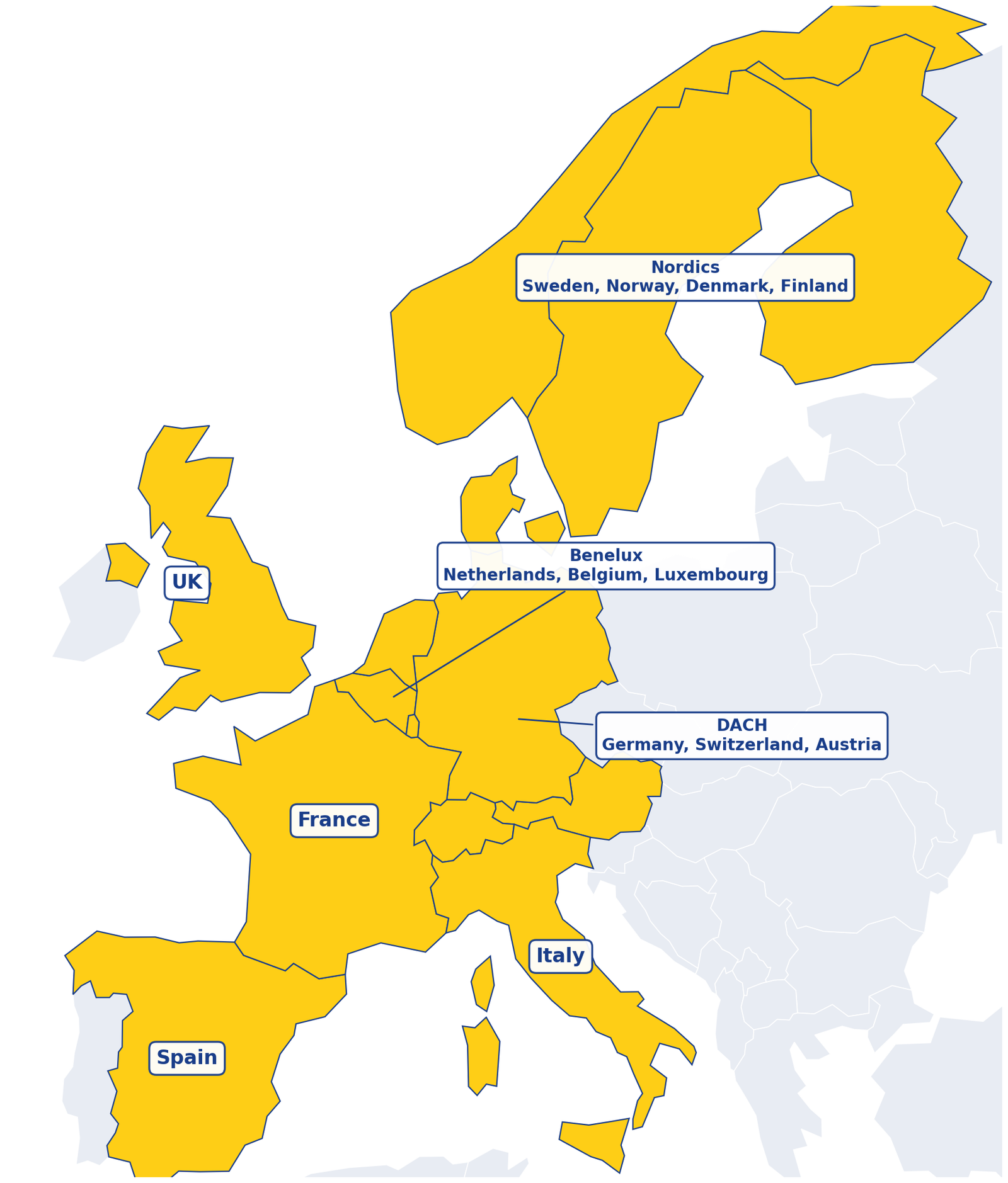 Map of Xpand Europe direct presence and alliances in Europe